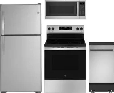 4 Piece Package Includes Refrigerator, Range, Microwave And Dishwasher