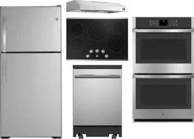 5 Piece Package Includes Refrigerator, Cooktop, Wall Oven, Hood And Dishwasher