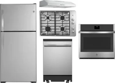 5 Piece Package Includes Refrigerator, Cooktop, Wall Oven, Hood And Dishwasher