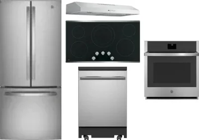 5 Piece Package Includes Refrigerator, Cooktop, Wall Oven, Hood And Dishwasher