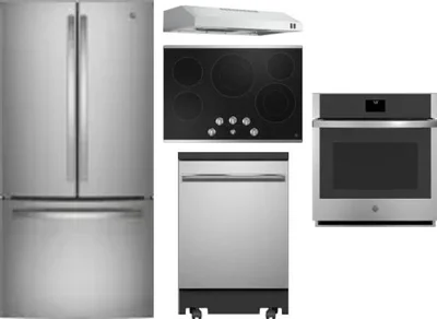 5 Piece Package Includes Refrigerator, Cooktop, Wall Oven, Hood And Dishwasher