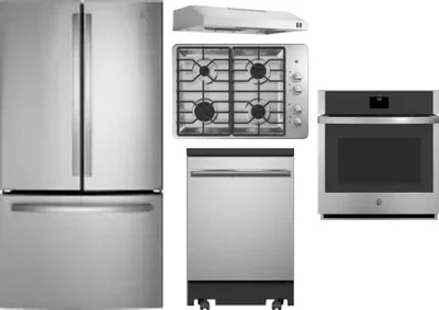 5 Piece Package Includes Refrigerator, Cooktop, Wall Oven, Hood And Dishwasher