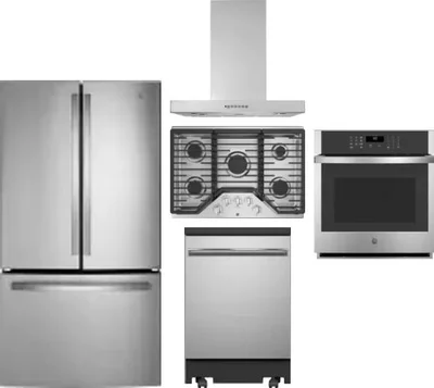 5 Piece Package Includes Refrigerator, Cooktop, Wall Oven, Hood And Dishwasher