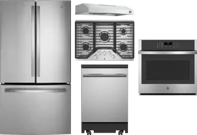 5 Piece Package Includes Refrigerator, Cooktop, Wall Oven, Hood And Dishwasher