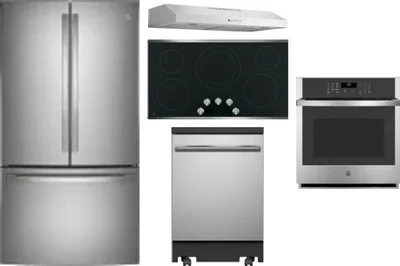 5 Piece Package Includes Refrigerator, Cooktop, Wall Oven, Hood And Dishwasher