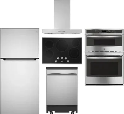 5 Piece Package Includes Refrigerator, Cooktop, Wall Oven, Hood And Dishwasher