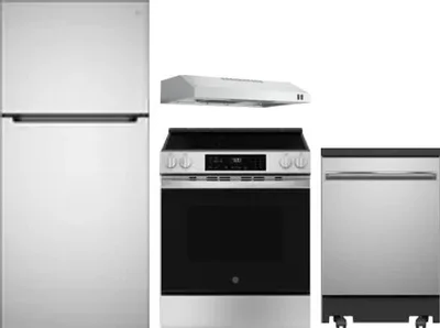 4 Piece Package Includes Refrigerator, Range, Hood And Dishwasher