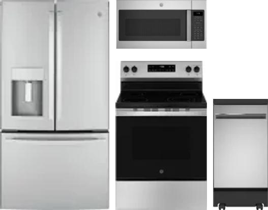4 Piece Package Includes Refrigerator, Range, Microwave And Dishwasher