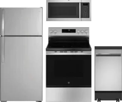 4 Piece Package Includes Refrigerator, Range, Microwave And Dishwasher