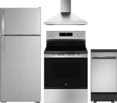 4 Piece Package Includes Refrigerator, Range, Hood And Dishwasher