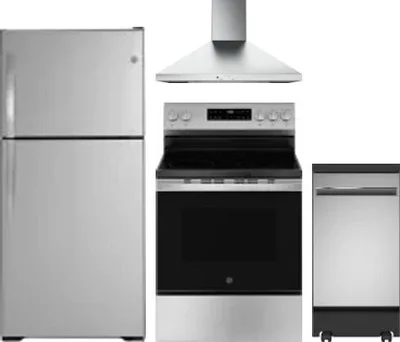 4 Piece Package Includes Refrigerator, Range, Hood And Dishwasher