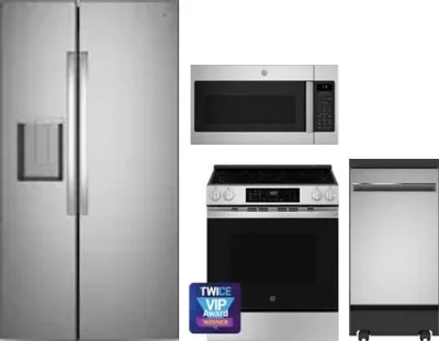 4 Piece Package Includes Refrigerator, Range, Microwave And Dishwasher
