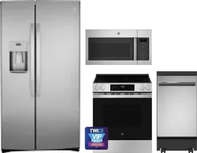 4 Piece Package Includes Refrigerator, Range, Microwave And Dishwasher