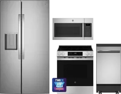4 Piece Package Includes Refrigerator, Range, Microwave And Dishwasher