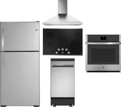 5 Piece Package Includes Refrigerator, Cooktop, Wall Oven, Hood And Dishwasher