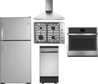 5 Piece Package Includes Refrigerator, Cooktop, Wall Oven, Hood And Dishwasher