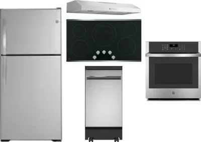 5 Piece Package Includes Refrigerator, Cooktop, Wall Oven, Hood And Dishwasher