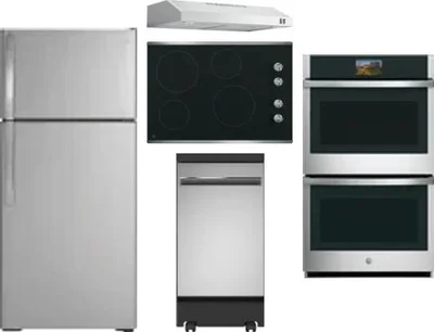 5 Piece Package Includes Refrigerator, Cooktop, Wall Oven, Hood And Dishwasher