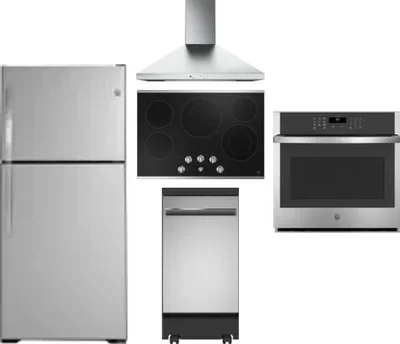 5 Piece Package Includes Refrigerator, Cooktop, Wall Oven, Hood And Dishwasher