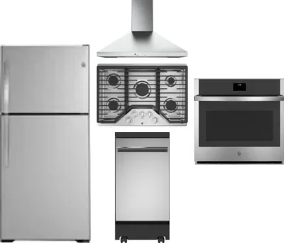 5 Piece Package Includes Refrigerator, Cooktop, Wall Oven, Hood And Dishwasher