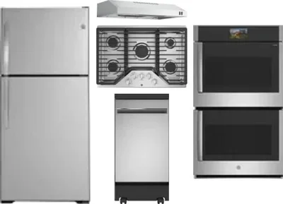 5 Piece Package Includes Refrigerator, Cooktop, Wall Oven, Hood And Dishwasher