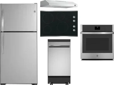 5 Piece Package Includes Refrigerator, Cooktop, Wall Oven, Hood And Dishwasher