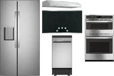 5 Piece Package Includes Refrigerator, Cooktop, Wall Oven, Hood And Dishwasher