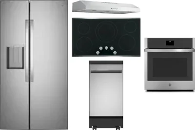 5 Piece Package Includes Refrigerator, Cooktop, Wall Oven, Hood And Dishwasher