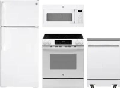 4 Piece Package Includes Refrigerator, Range, Microwave And Dishwasher