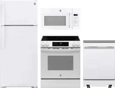 4 Piece Package Includes Refrigerator, Range, Microwave And Dishwasher
