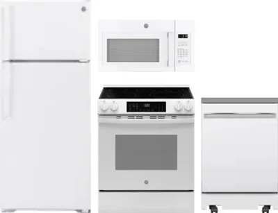 4 Piece Package Includes Refrigerator, Range, Microwave And Dishwasher