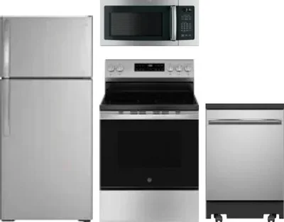 4 Piece Package Includes Refrigerator, Range, Microwave And Dishwasher
