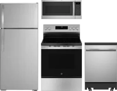 4 Piece Package Includes Refrigerator, Range, Microwave And Dishwasher