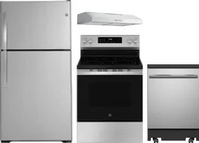 4 Piece Package Includes Refrigerator, Range, Hood And Dishwasher