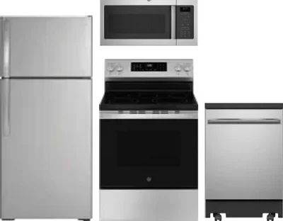 4 Piece Package Includes Refrigerator, Range, Microwave And Dishwasher