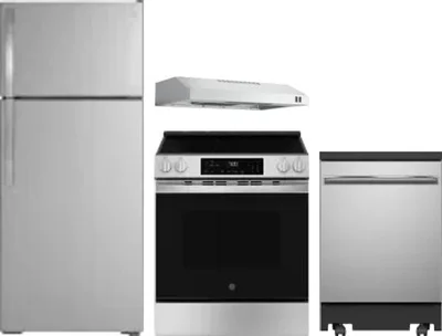 4 Piece Package Includes Refrigerator, Range, Hood And Dishwasher