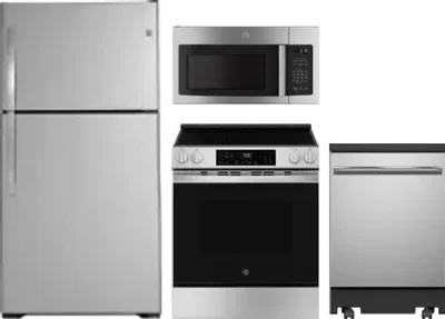 4 Piece Package Includes Refrigerator, Range, Microwave And Dishwasher