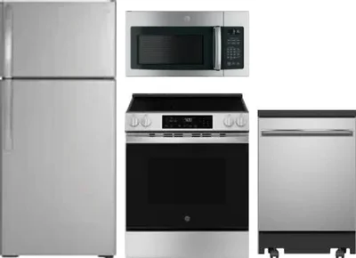 4 Piece Package Includes Refrigerator, Range, Microwave And Dishwasher