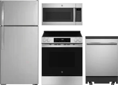 4 Piece Package Includes Refrigerator, Range, Microwave And Dishwasher