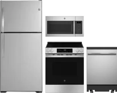 4 Piece Package Includes Refrigerator, Range, Microwave And Dishwasher