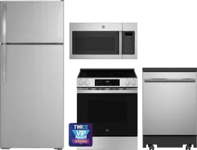 4 Piece Package Includes Refrigerator, Range, Microwave And Dishwasher