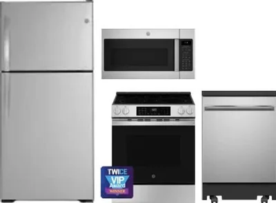 4 Piece Package Includes Refrigerator, Range, Microwave And Dishwasher
