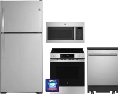 4 Piece Package Includes Refrigerator, Range, Microwave And Dishwasher