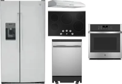 5 Piece Package Includes Refrigerator, Cooktop, Wall Oven, Hood And Dishwasher