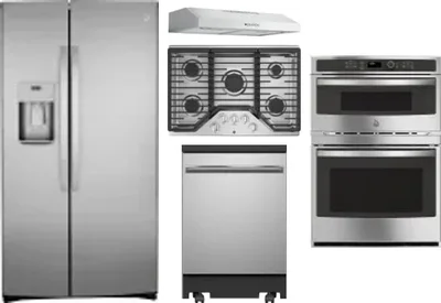 5 Piece Package Includes Refrigerator, Cooktop, Wall Oven, Hood And Dishwasher