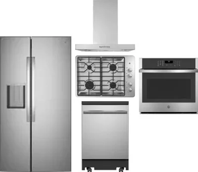 5 Piece Package Includes Refrigerator, Cooktop, Wall Oven, Hood And Dishwasher