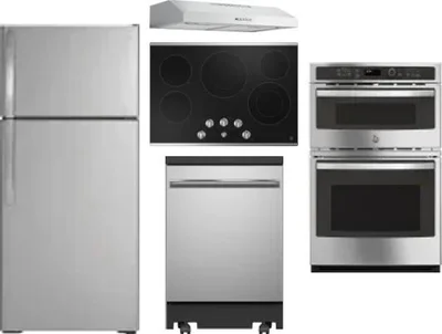 5 Piece Package Includes Refrigerator, Cooktop, Wall Oven, Hood And Dishwasher