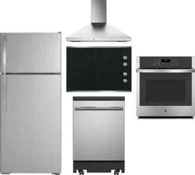 5 Piece Package Includes Refrigerator, Cooktop, Wall Oven, Hood And Dishwasher