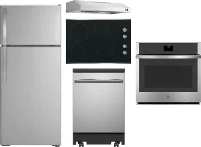5 Piece Package Includes Refrigerator, Cooktop, Wall Oven, Hood And Dishwasher