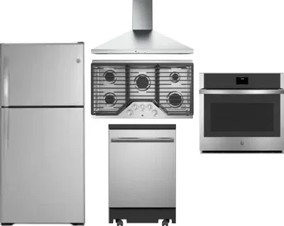 5 Piece Package Includes Refrigerator, Cooktop, Wall Oven, Hood And Dishwasher